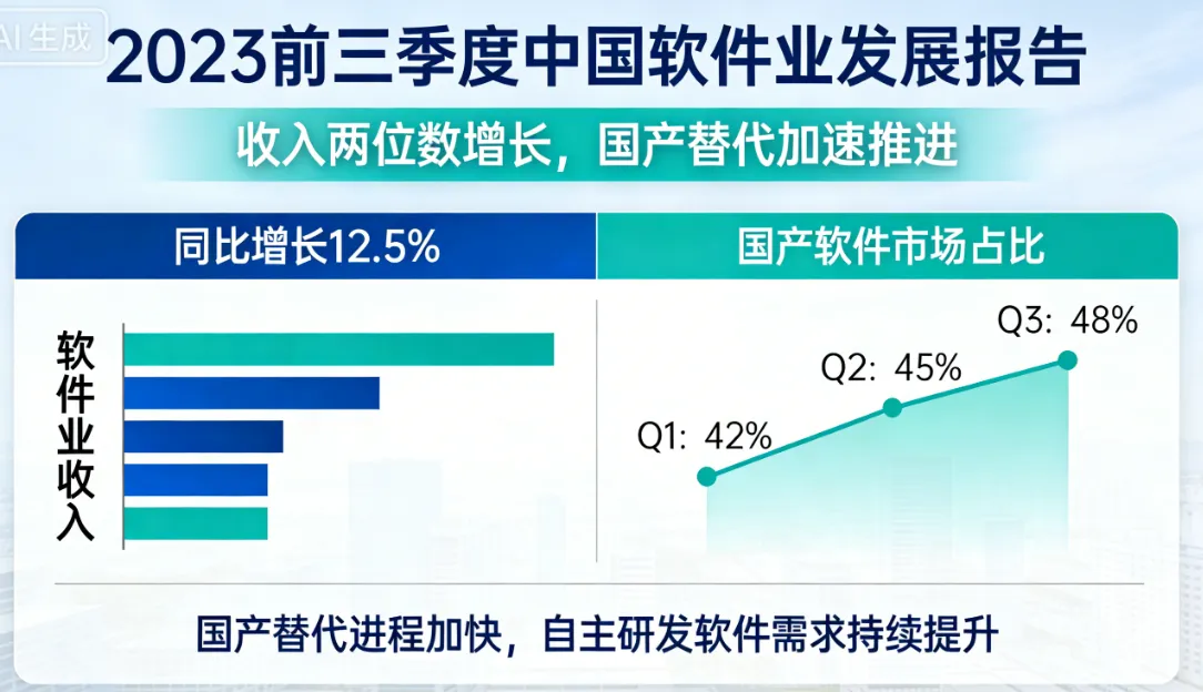 2023前三季度我国软件业收入两位数增长，国产替代加速推进