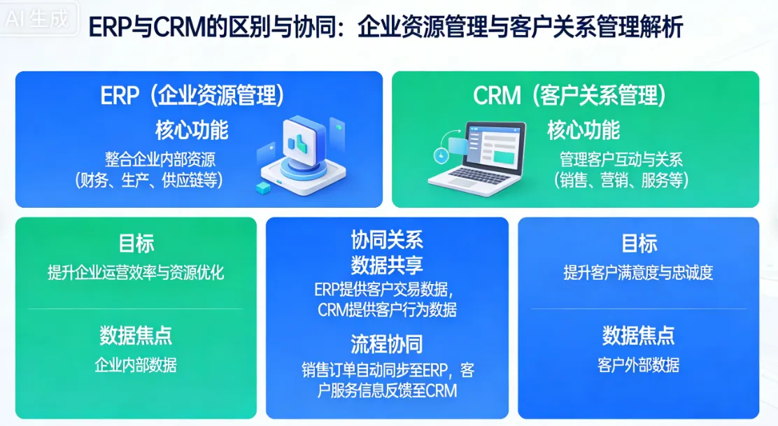 ERP与CRM的区别与协同:企业资源管理与客户关系管理解析