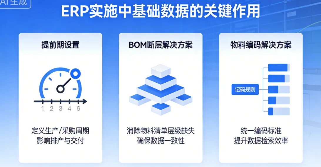 ERP实施中基础数据的关键作用：提前期设置、BOM断层与物料编码解决方案