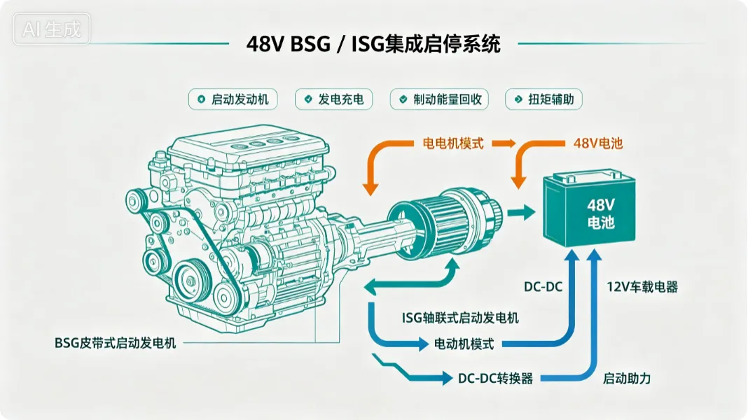 Structure principle and common fault analysis of starter and generator in automatic start stop system of automobiles