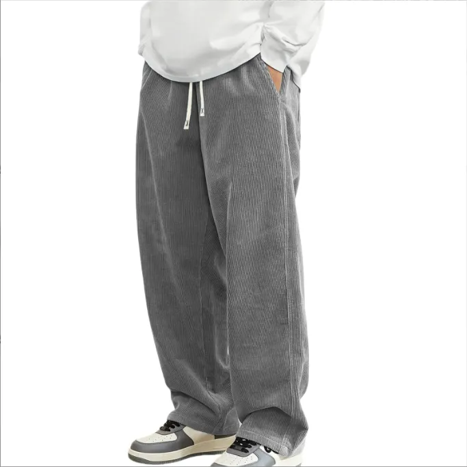 JIHELFR 高品质灯芯绒直筒阔腿裤子跨境秋冬季新款简约男式休闲裤