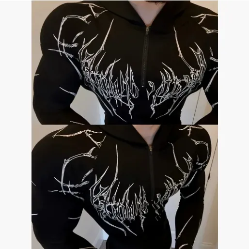 Breathedivinity 2025 男士运动健身连帽紧身衣 印花半拉链速干高