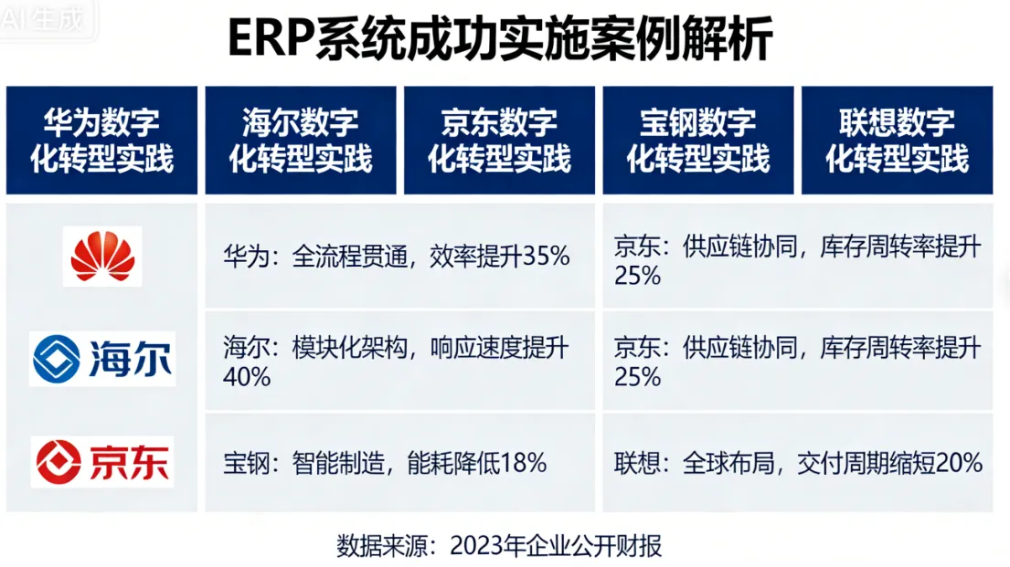 ERP系统成功实施案例解析：华为/海尔/京东/宝钢/联想数字化转型实践