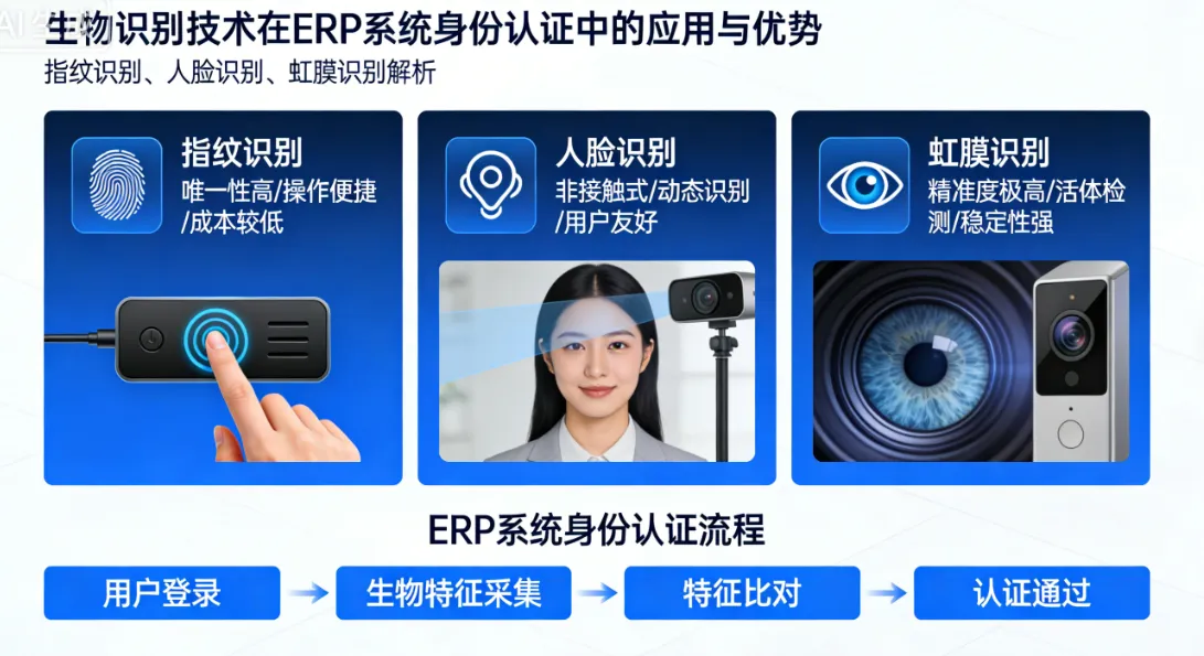 生物识别技术在ERP系统身份认证中的应用与优势 | 指纹识别、人脸识别、虹膜识别解析