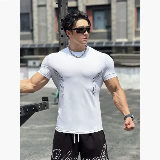 夏季美式肌肉运动半紧身健身短袖男士篮球跑步训练酷优美运动T恤