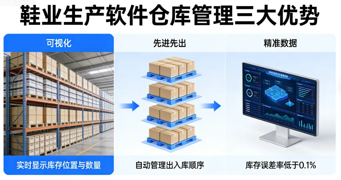 鞋业生产软件仓库管理三大优势：可视化、先进先出、精准数据