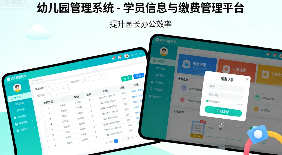 幼儿园管理系统 - 学员信息与缴费管理平台 | 提升园长办公效率