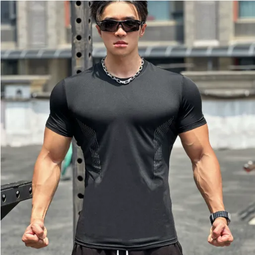 夏季美式肌肉运动半紧身健身短袖男士篮球跑步训练酷优美运动T恤