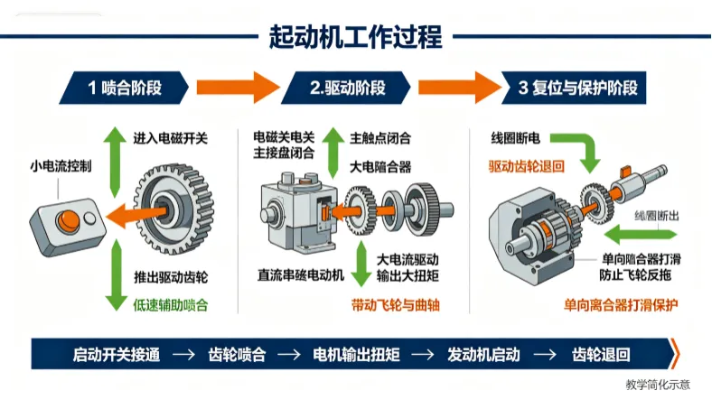 Structure and working coordination principle of starter motors for commercial vehicles, construction machinery, and forklifts