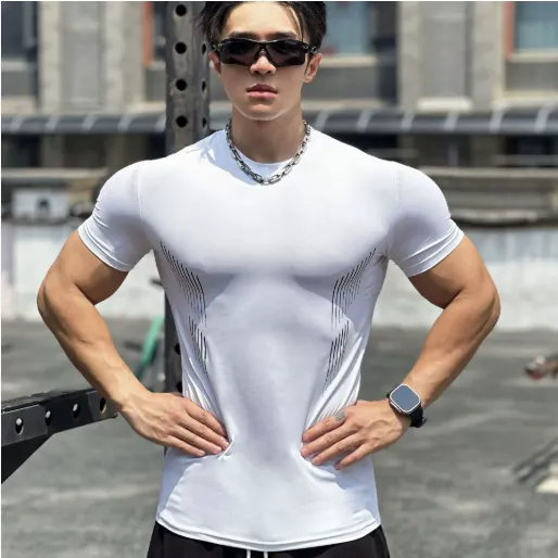 夏季美式肌肉运动半紧身健身短袖男士篮球跑步训练酷优美运动T恤