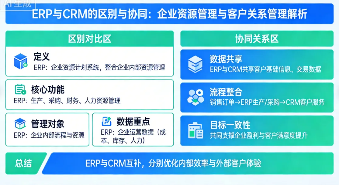 ERP与CRM的区别与协同:企业资源管理与客户关系管理解析