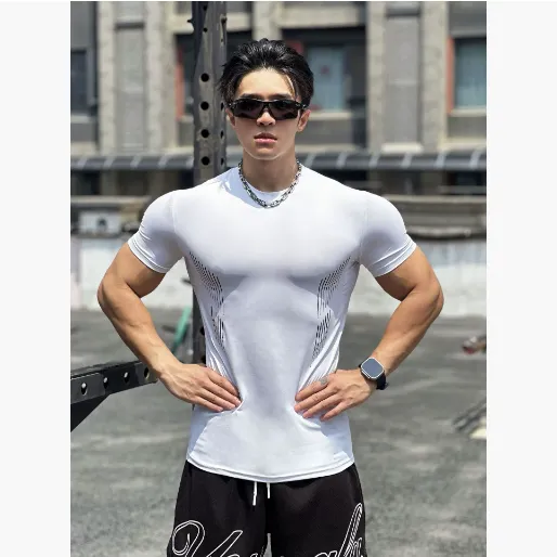 夏季美式肌肉运动半紧身健身短袖男士篮球跑步训练酷优美运动T恤