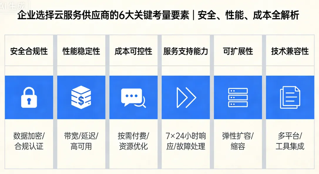 企业选择云服务供应商的6大关键考量要素 | 安全、性能、成本全解析