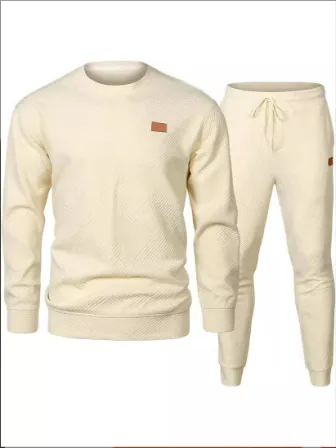 2024亚马逊跨境秋冬新款欧美男士运动休闲套装圆领提花针织衫套装