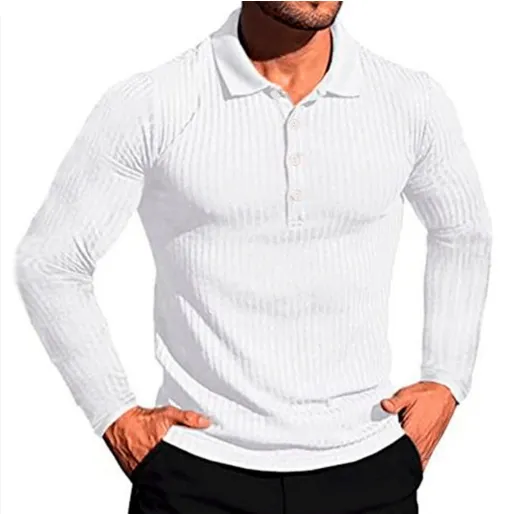 欧美跨境外贸wish男士夏季运动健身休闲立领弹力竖条长袖POLO衫男