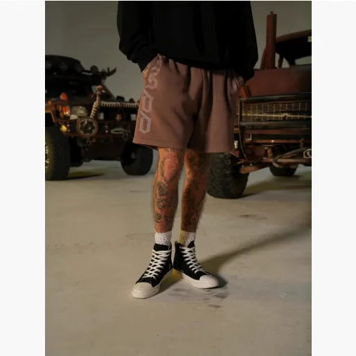 跨境250克毛圈棉男士休闲五分裤直筒透气吸汗运动短裤印花短裤男