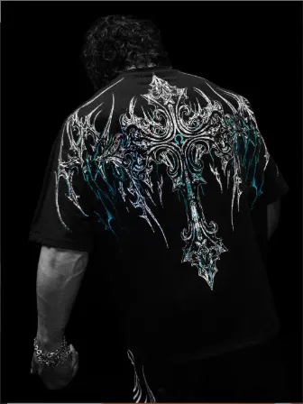 Breathedivinity美式潮牌暗黑风格运动休闲男士超大T恤棉质短袖