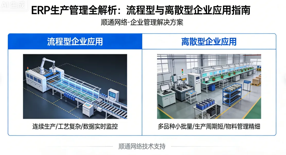 ERP生产管理全解析：流程型与离散型企业应用指南 | 顺通网络