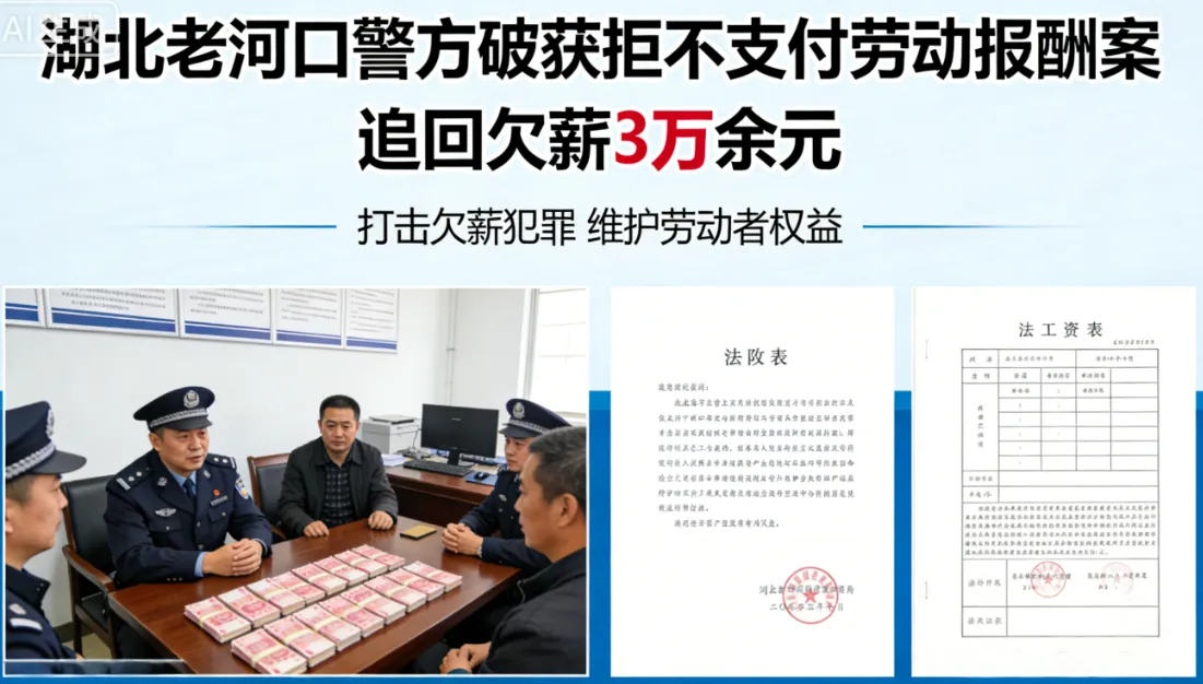 湖北老河口警方破获拒不支付劳动报酬案追回欠薪3万余元