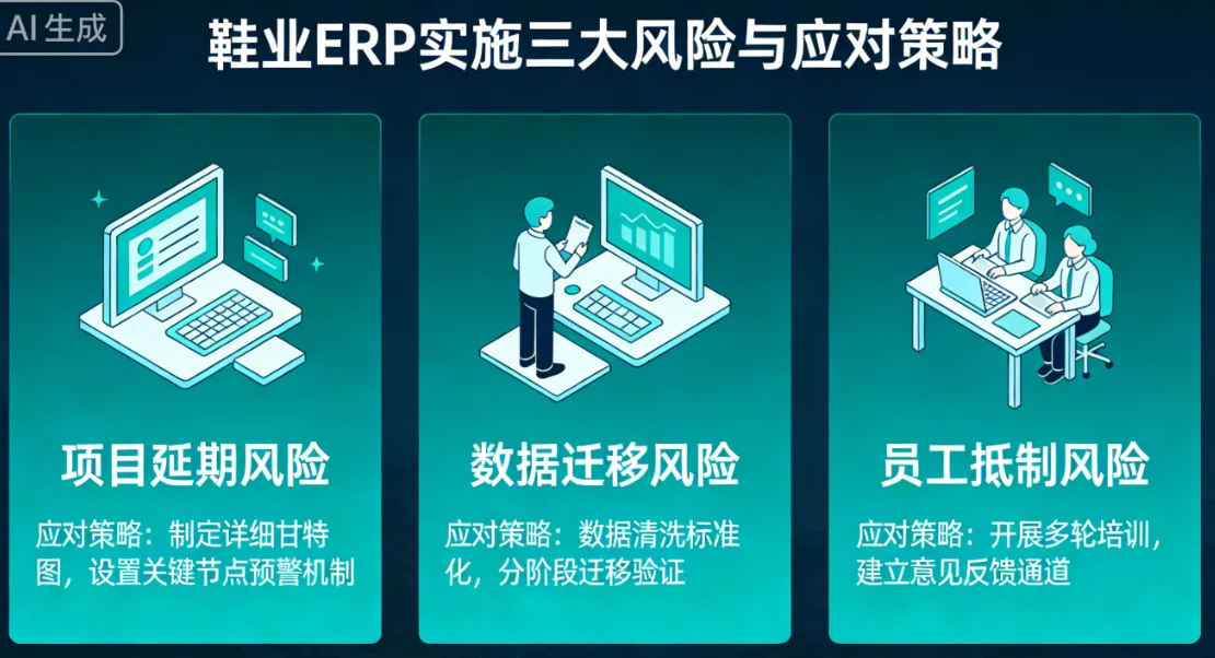 鞋业ERP实施三大风险与应对策略：项目延期、数据迁移与员工抵制解决方案