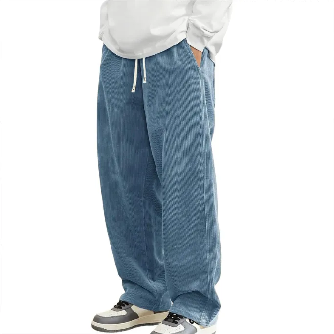 JIHELFR 高品质灯芯绒直筒阔腿裤子跨境秋冬季新款简约男式休闲裤