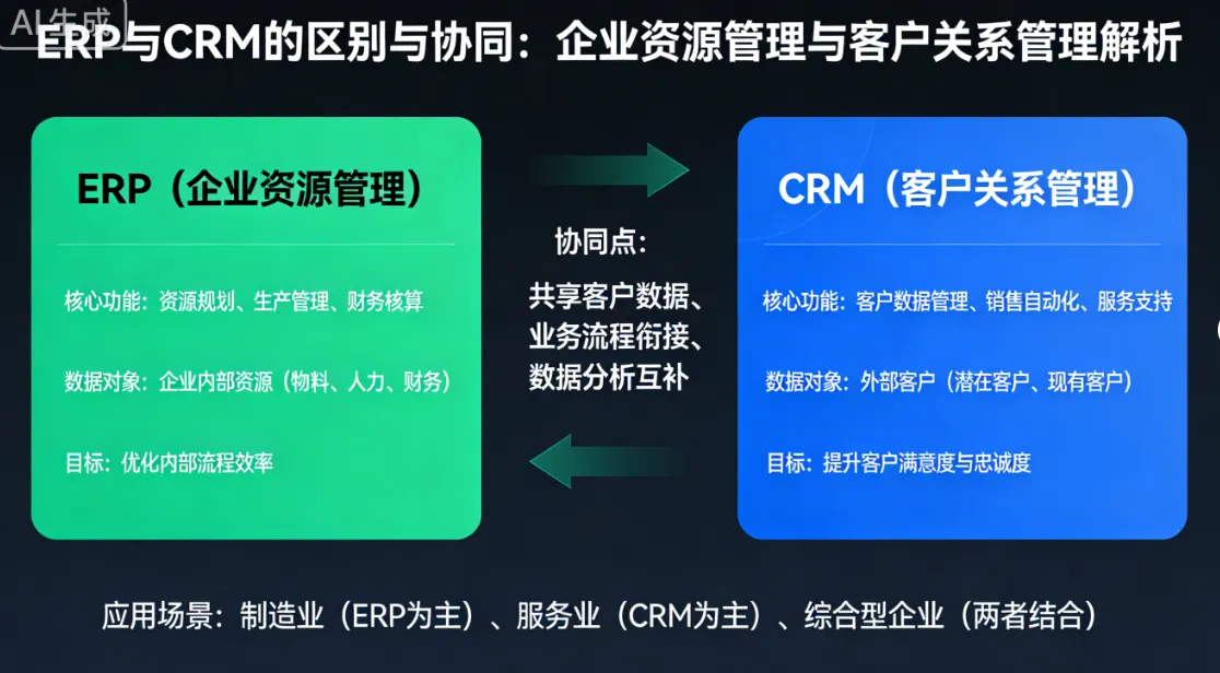 ERP与CRM的区别与协同:企业资源管理与客户关系管理解析