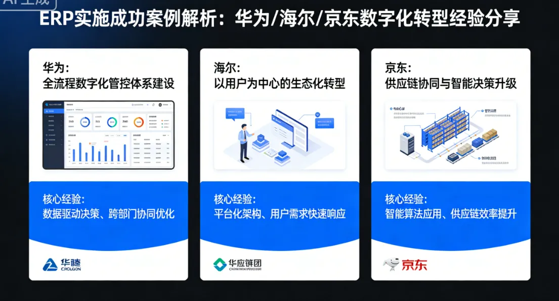 ERP实施成功案例解析：华为/海尔/京东数字化转型经验分享