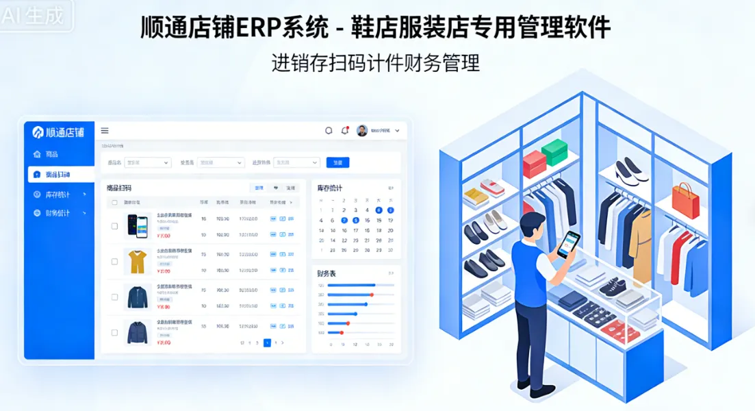 顺通店铺ERP系统 - 鞋店服装店专用管理软件 | 进销存扫码计件财务管理